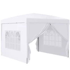Telte & Lysthuse^Pavillon 3x3 m med 4 sidevægge & vinduer, UV-beskyttelse, stål/oxford, taske, hvid