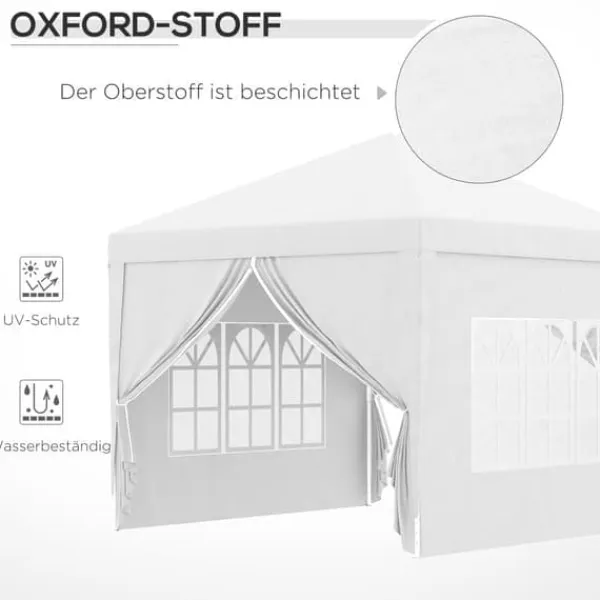 Telte & Lysthuse^Pavillon 3x3 m med 4 sidevægge & vinduer, UV-beskyttelse, stål/oxford, taske, hvid