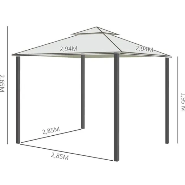 Pavillon 3x3 m med 4 sidevægge, metal/polyester, cremehvid – vejrbestandig Telte & Lysthuse