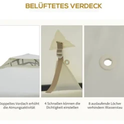 Pavillon 3x3 m med 4 sidevægge, metal/polyester, cremehvid – vejrbestandig Telte & Lysthuse