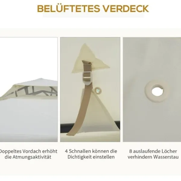 Pavillon 3x3 m med 4 sidevægge, metal/polyester, cremehvid – vejrbestandig Telte & Lysthuse