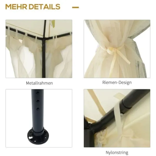 Pavillon 3x3 m med 4 sidevægge, metal/polyester, cremehvid – vejrbestandig Telte & Lysthuse