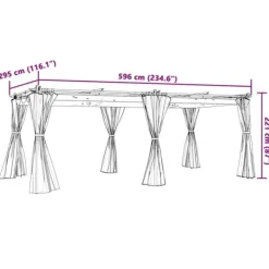 Buer, Spalier, Lysthuse Uden Tag^Pavillon 6x3 m med gardiner - Slidstærkt stål | Farve: Antracitgrå