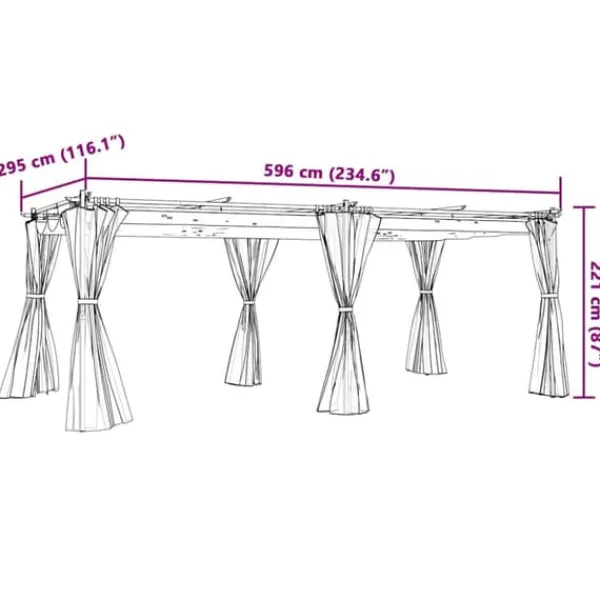Buer, Spalier, Lysthuse Uden Tag^Pavillon 6x3 m med gardiner - Slidstærkt stål | Farve: Antracitgrå