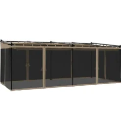 Hot Pavillon 6x3 m med mesh-vægge i stål - Gråbrun | Størrelse: 6x3 m Buer, Spalier, Lysthuse Uden Tag