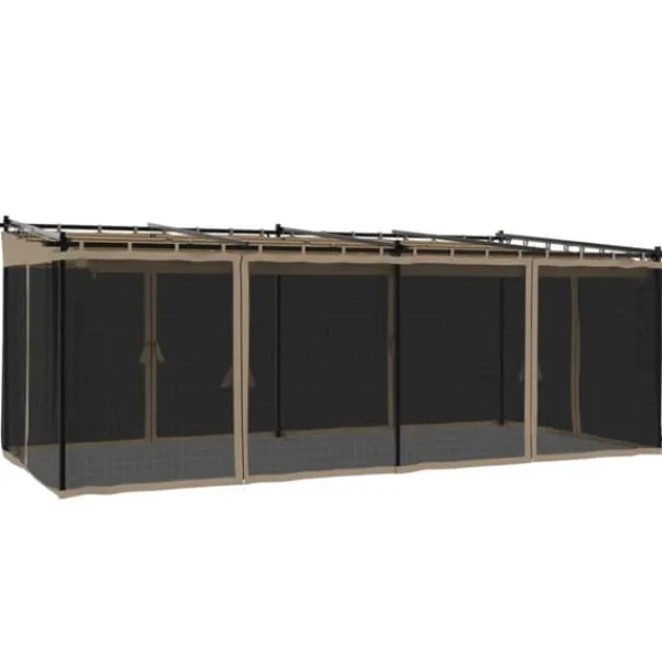 Hot Pavillon 6x3 m med mesh-vægge i stål - Gråbrun | Størrelse: 6x3 m Buer, Spalier, Lysthuse Uden Tag