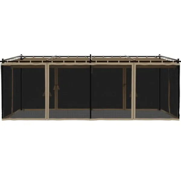 Hot Pavillon 6x3 m med mesh-vægge i stål - Gråbrun | Størrelse: 6x3 m Buer, Spalier, Lysthuse Uden Tag