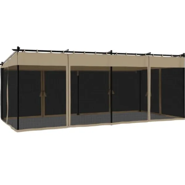 Hot Pavillon 6x3 m med mesh-vægge i stål - Gråbrun | Størrelse: 6x3 m Buer, Spalier, Lysthuse Uden Tag