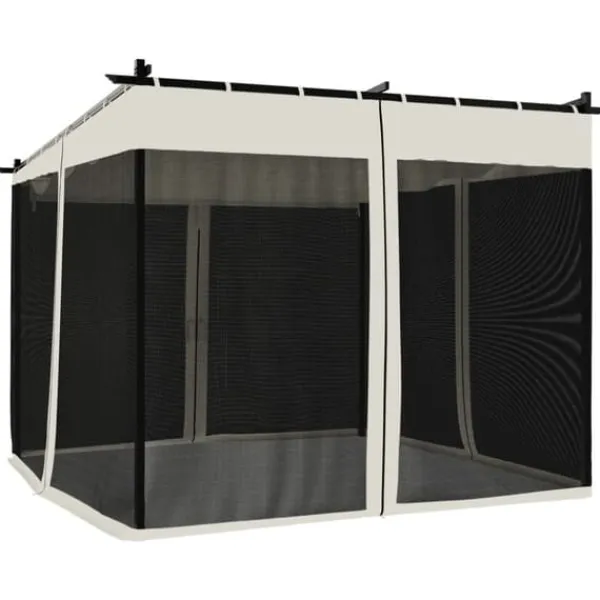 Online Pavillon 3x3 m med mesh-vægge - Stål | Farve: Cremefarvet Buer, Spalier, Lysthuse Uden Tag