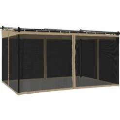 New Pavillon 4x3 m med mesh-vægge - Stål | Farve: Gråbrun Buer, Spalier, Lysthuse Uden Tag