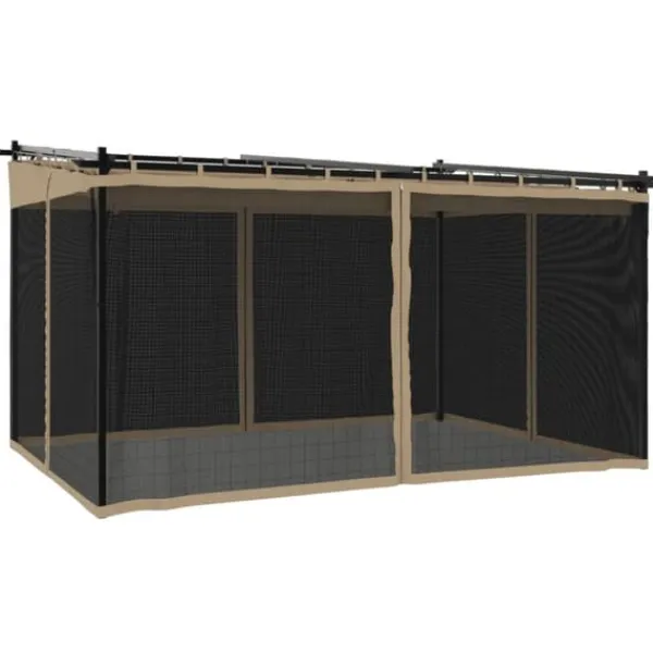 New Pavillon 4x3 m med mesh-vægge - Stål | Farve: Gråbrun Buer, Spalier, Lysthuse Uden Tag