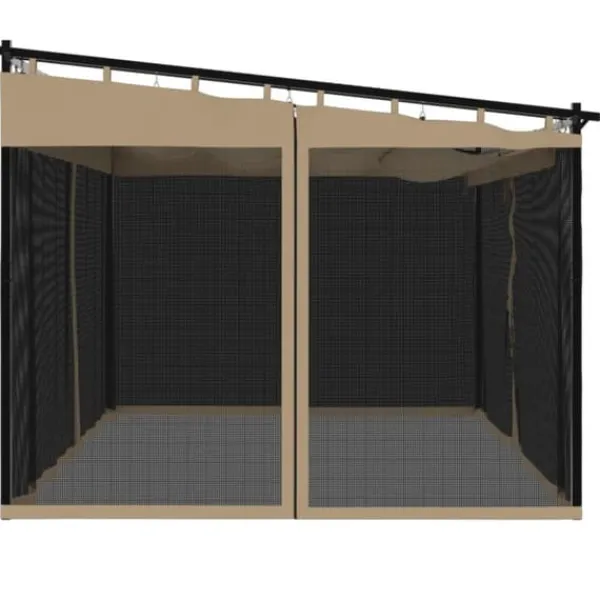 New Pavillon 4x3 m med mesh-vægge - Stål | Farve: Gråbrun Buer, Spalier, Lysthuse Uden Tag