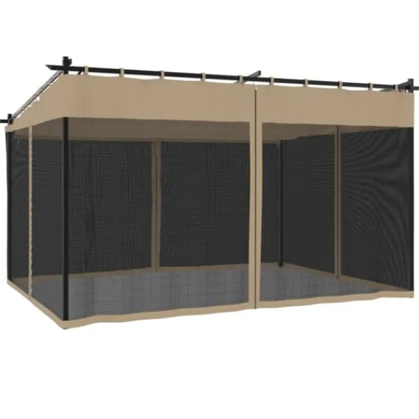 New Pavillon 4x3 m med mesh-vægge - Stål | Farve: Gråbrun Buer, Spalier, Lysthuse Uden Tag