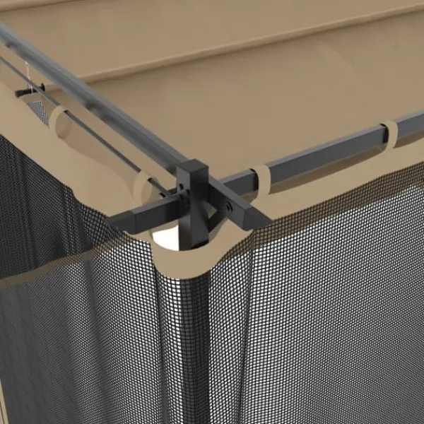 New Pavillon 4x3 m med mesh-vægge - Stål | Farve: Gråbrun Buer, Spalier, Lysthuse Uden Tag