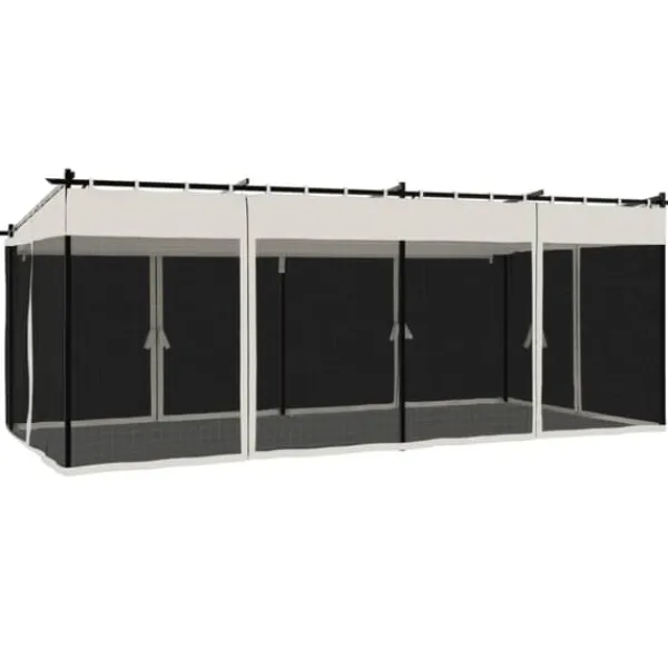 Sale Pavillon 6x3 m med mesh-vægge i stål | Farve: Creme Buer, Spalier, Lysthuse Uden Tag