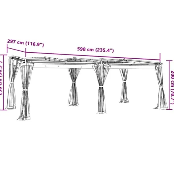 Best Pavillon 6x3 m med mesh-vægge og stålramme | Farve: Antracitgrå Buer, Spalier, Lysthuse Uden Tag