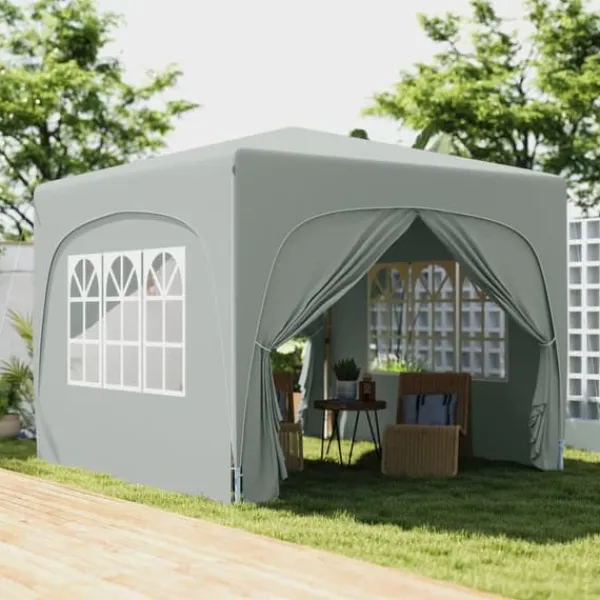 Telte & Lysthuse^Pavillon 3x3 m pop-up, vandafvisende, vintertålelig, UV-beskyttelse 50+, 4 sidevægge & taske, lysegrå