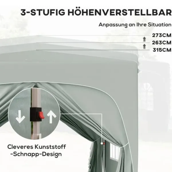Telte & Lysthuse^Pavillon 3x3 m pop-up, vandafvisende, vintertålelig, UV-beskyttelse 50+, 4 sidevægge & taske, lysegrå