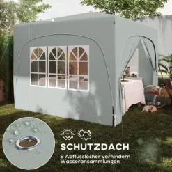 Telte & Lysthuse^Pavillon 3x3 m pop-up, vandafvisende, vintertålelig, UV-beskyttelse 50+, 4 sidevægge & taske, lysegrå