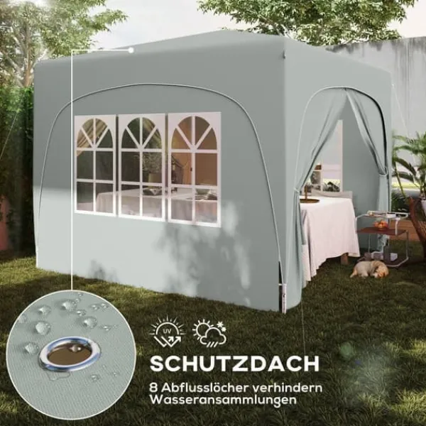 Telte & Lysthuse^Pavillon 3x3 m pop-up, vandafvisende, vintertålelig, UV-beskyttelse 50+, 4 sidevægge & taske, lysegrå