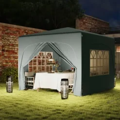 Telte & Lysthuse^Pavillon 3x3 m pop-up, vandafvisende, vintertålelig, UV-beskyttelse 50+, 4 sidevægge & taske, lysegrå
