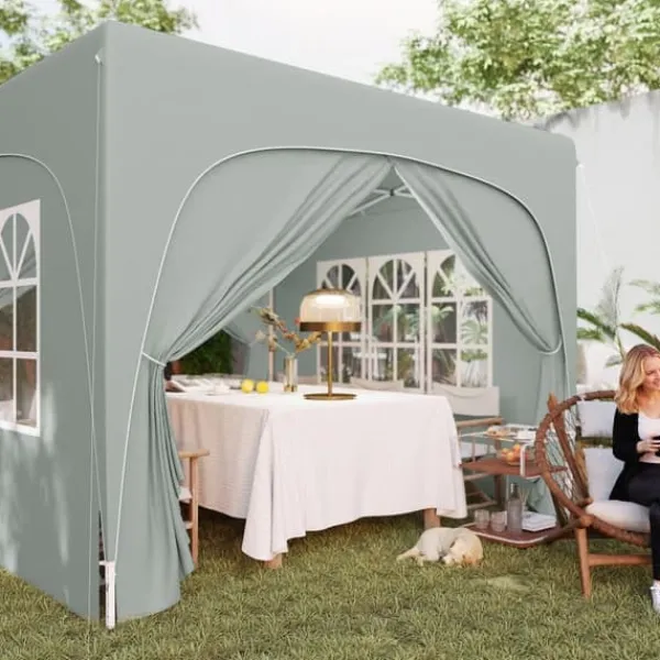 Telte & Lysthuse^Pavillon 3x3 m pop-up, vandafvisende, vintertålelig, UV-beskyttelse 50+, 4 sidevægge & taske, lysegrå