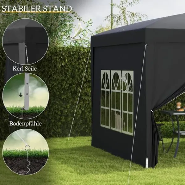 Telte & Lysthuse^Pavillon 3x3 m, vandafvisende og vinterbestandig pop-up UV-beskyttelse 50+, 4 sidevægge og taske, sort
