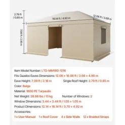 Pavillonovertræk 3,68x4,9 m Beige, PE-materiale, vejrbestandig opbevaring Telte & Lysthuse