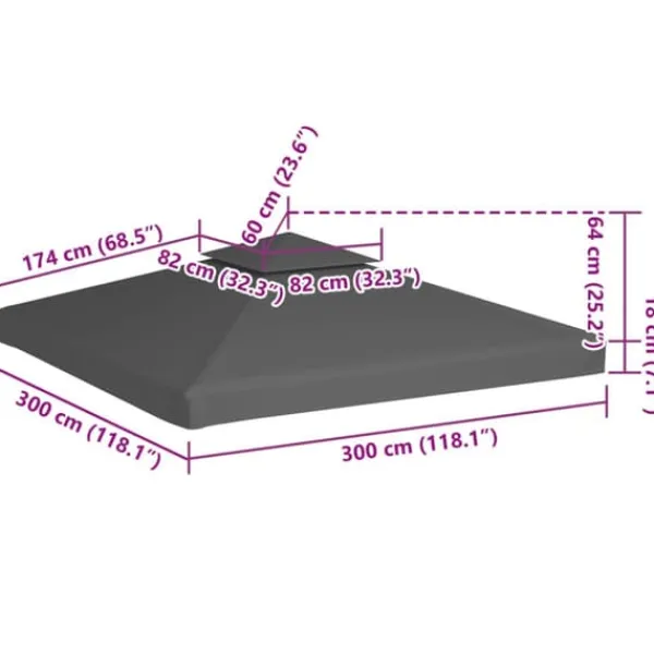 Telte & Lysthuse^Pavillontopdække 2-lags 3x3 m - Vandafvisende baldakin | Farve: Gråbrun | 310 g/m²