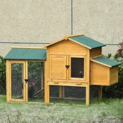 Til Fugle & Småvildt^PawHut Kyllingehus med løbegård og redekasse - Robust fyrretræsdesign (168x75x103 cm) - Ideelt hjem til dine høns