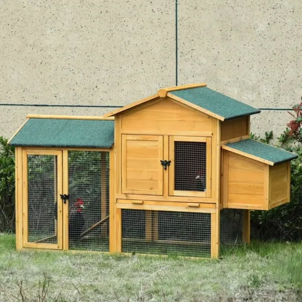 Til Fugle & Småvildt^PawHut Kyllingehus med løbegård og redekasse - Robust fyrretræsdesign (168x75x103 cm) - Ideelt hjem til dine høns