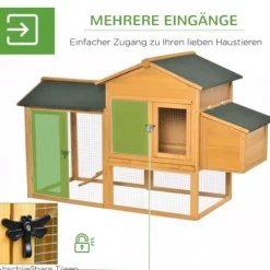 Til Fugle & Småvildt^PawHut Kyllingehus med løbegård og redekasse - Robust fyrretræsdesign (168x75x103 cm) - Ideelt hjem til dine høns