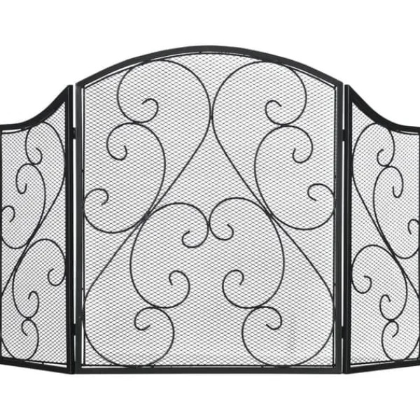 Sale Pejsenet gnistskærm, foldbar 3-panel, vintage, metal, sort Tilbehør Til Brændeovne & Pejse