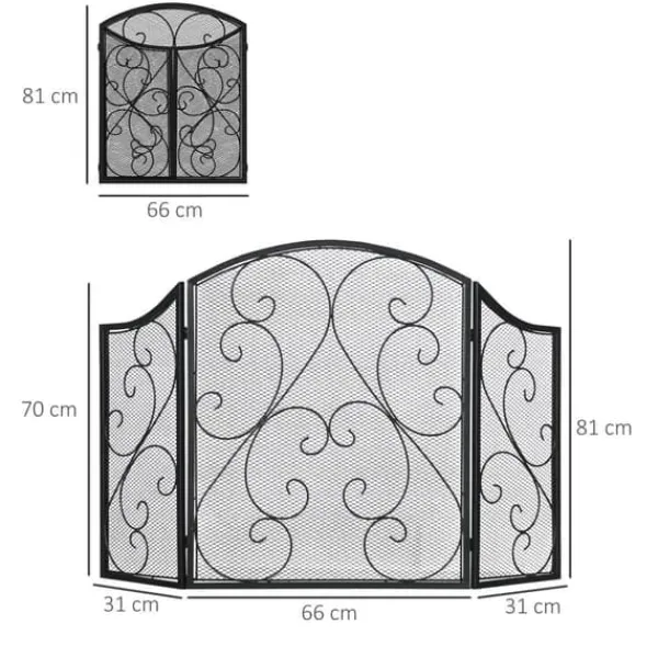Sale Pejsenet gnistskærm, foldbar 3-panel, vintage, metal, sort Tilbehør Til Brændeovne & Pejse