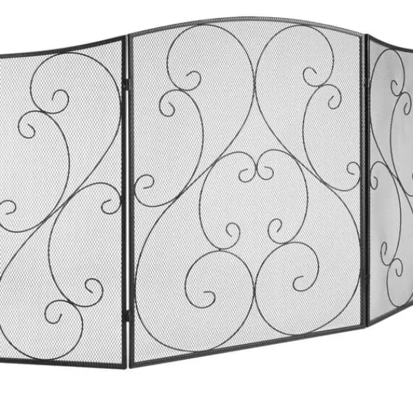 Sale Pejseskærm 3 paneler, robust jernnet, 122x76,7 cm gnistbeskyttelse. Fritstående, ingen montering nødvendig - perfekt til stuen Tilbehør Til Brændeovne & Pejse
