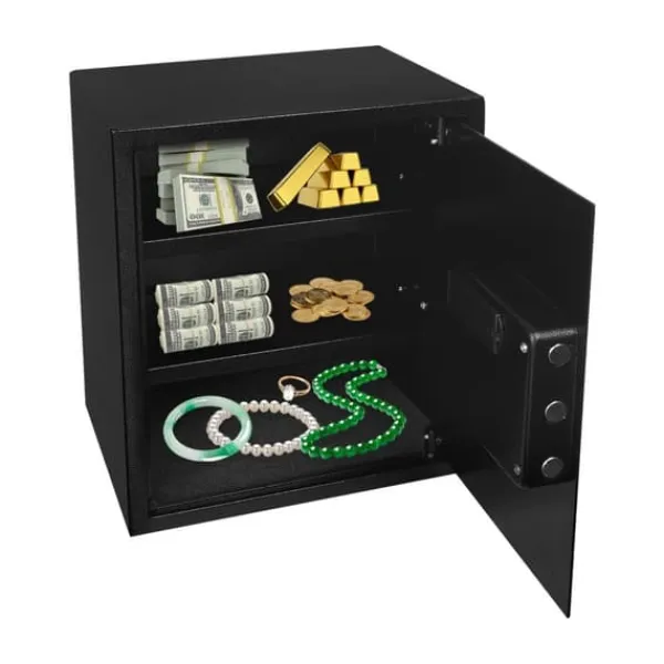 Sale Pengeskab - Elektronisk digital kodelås - Intelligent alarm - Nødnøgler - Tredobbelt tyverisikringslås - 38×31×45 cm - CE-certificeret - Sort Pengeskabe