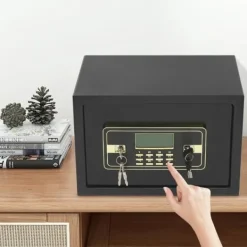 Pengeskabe^Pengeskab - Elektronisk kodelås - Høj sikkerhed - Aftagelig hylde - Vægmonteret eller fritstående - Sort