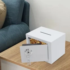 Pengeskabe^Pengeskab - Indkastboks med slids - 4,6 L Kapacitet - Nøglelås - Q235 Stål - Vægmonteret/Fritstående - Himmelblå