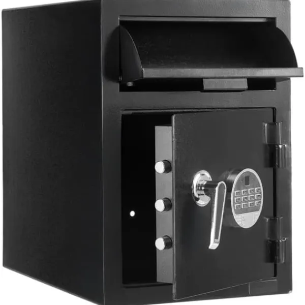 Pengeskabe^Pengeskab 1,2 kubikfod, Frontmonteret, Stor Kapacitet, Digital Tastatur, 2-lags Opbevaringsboks, Sort, Reservenøgler, Kontanter, Smykker, Dokumenter | CDON
