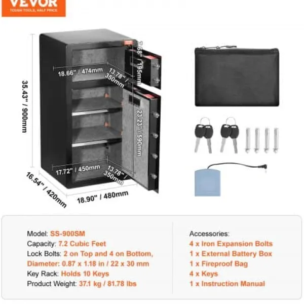 Best Pengeskab, 900x480x420 mm, Sort, Stål Pengeskabe