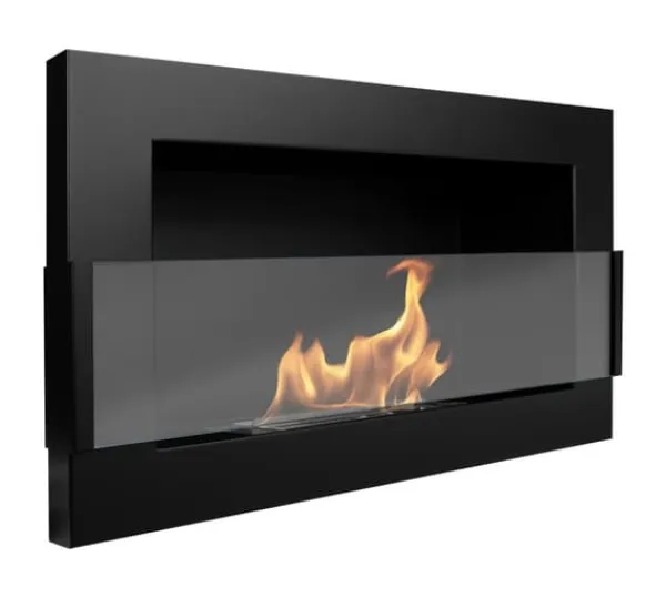 Hot Perfekt til jul julegave Ethanol pejs Pejse Vægmonteret bioethanol pejs Bioethanol brænder 65 x 40 x 12 cm sort mat med glas økologisk pejs Pejse