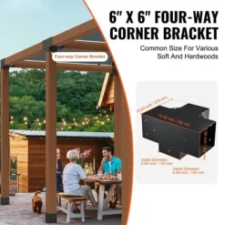 Buer, Spalier, Lysthuse Uden Tag^Pergola beslag sæt 152x152 mm, 2 stk. 4-vejs hjørnebeslag til DIY projekter. Nem installation til træbjælker i pergolaer og lysthuse.