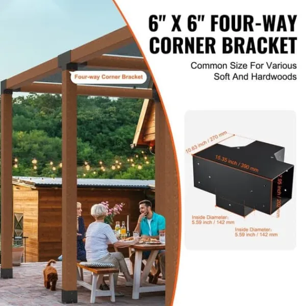 Buer, Spalier, Lysthuse Uden Tag^Pergola beslag sæt 152x152 mm, 2 stk. 4-vejs hjørnebeslag til DIY projekter. Nem installation til træbjælker i pergolaer og lysthuse.