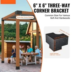 Buer, Spalier, Lysthuse Uden Tag^Pergola Beslag Sæt 152x152mm, 4 stk 3-vejs Heavy Duty Hjørnebeslag til træprojekter. Nem installation til lysthuse og pergolaer.