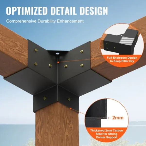 Outlet Pergola beslag sæt 101x101mm, 4 stk. 3-vejs robuste hjørnebeslag til gør-det-selv projekter, nem installation af træbjælker til udendør Buer, Spalier, Lysthuse Uden Tag