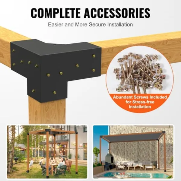 Outlet Pergola beslag sæt 101x101mm, 4 stk. 3-vejs robuste hjørnebeslag til gør-det-selv projekter, nem installation af træbjælker til udendør Buer, Spalier, Lysthuse Uden Tag