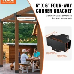 Buer, Spalier, Lysthuse Uden Tag^Pergola beslagssæt, 4-vejs hjørnebeslag 2 stk., 14,2x14,2 cm, sort, stål