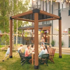 Buer, Spalier, Lysthuse Uden Tag^Pergola beslagssæt, 3-vejs hjørnebeslag 142x142 mm, sort, kulstofstål