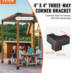 Buer, Spalier, Lysthuse Uden Tag^Pergola beslagssæt, 3-vejs kraftigt hjørnebeslag, 10,2x10,2x15,2 cm, sort, stål