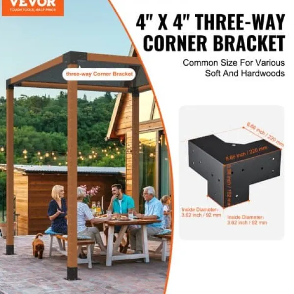 Buer, Spalier, Lysthuse Uden Tag^Pergola beslagssæt, 3-vejs kraftigt hjørnebeslag, 10,2x10,2x15,2 cm, sort, stål